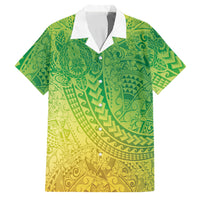 Hawaiian Turtles and Leis Family Matching Tank Maxi Dress and Hawaiian Shirt Tribal Kakau Pattern Fresh Summer Vibe LT03 Dad's Shirt - Short Sleeve Green - Polynesian Pride
