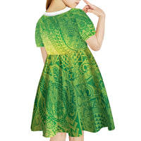 Hawaiian Turtles and Leis Kid Short Sleeve Dress Tribal Kakau Pattern Fresh Summer Vibe LT03 - Polynesian Pride
