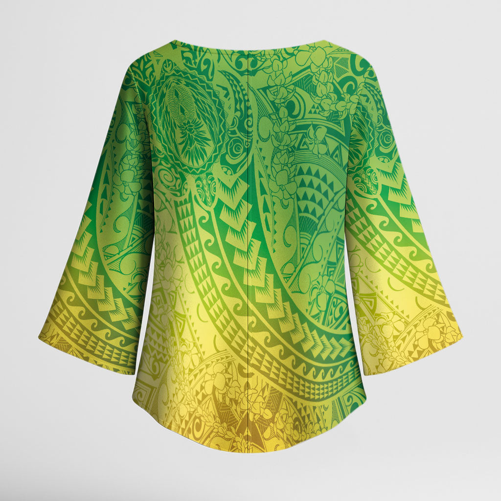 Hawaiian Turtles and Leis Kimono Sleeve Blouse Tribal Kakau Pattern Fresh Summer Vibe LT03 - Polynesian Pride