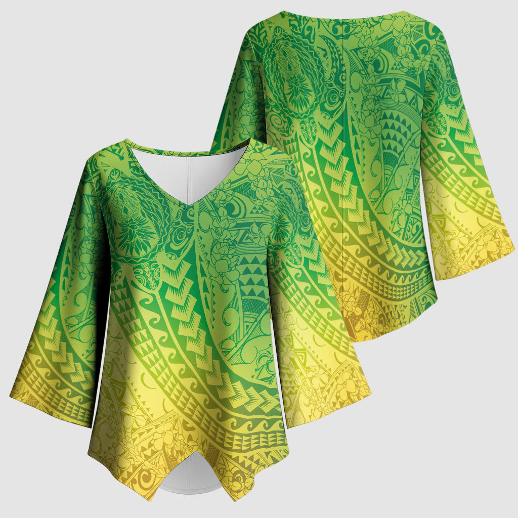 Hawaiian Turtles and Leis Kimono Sleeve Blouse Tribal Kakau Pattern Fresh Summer Vibe LT03 - Polynesian Pride
