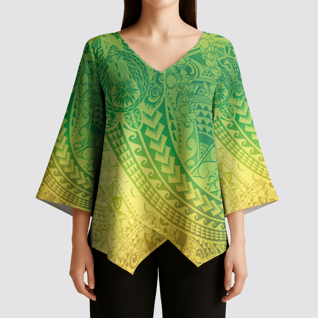 Hawaiian Turtles and Leis Kimono Sleeve Blouse Tribal Kakau Pattern Fresh Summer Vibe LT03 - Polynesian Pride