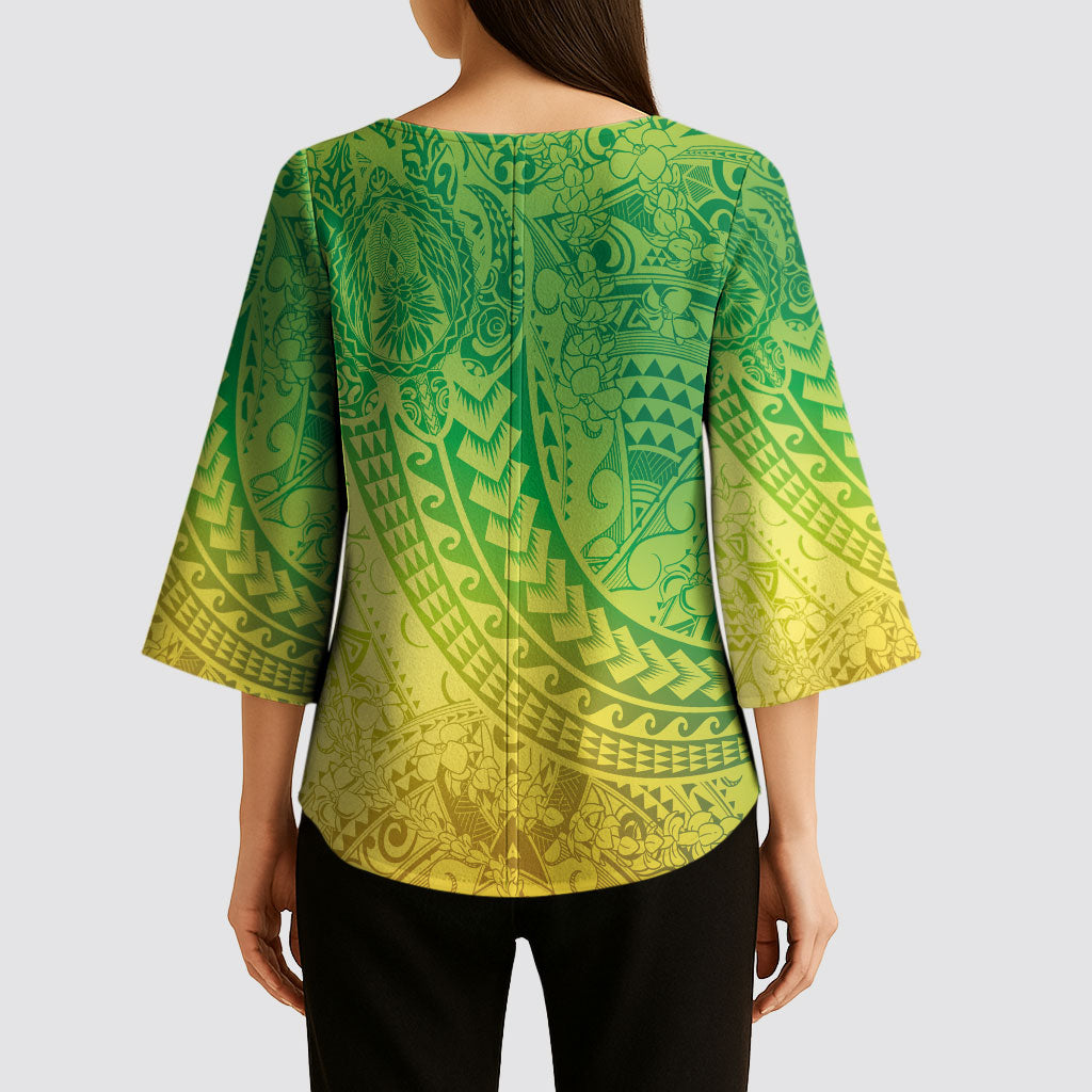 Hawaiian Turtles and Leis Kimono Sleeve Blouse Tribal Kakau Pattern Fresh Summer Vibe LT03 - Polynesian Pride