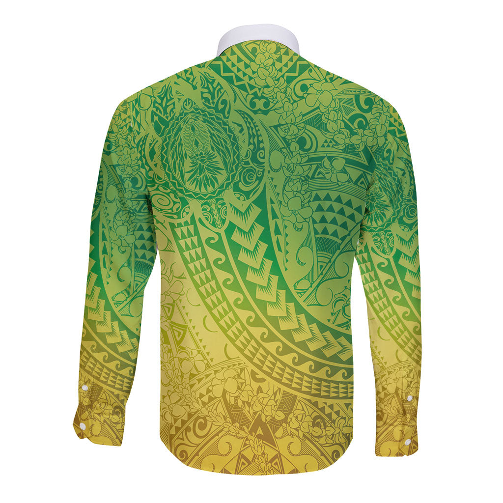 Hawaiian Turtles and Leis Long Sleeve Button Shirt Tribal Kakau Pattern Fresh Summer Vibe LT03 - Polynesian Pride