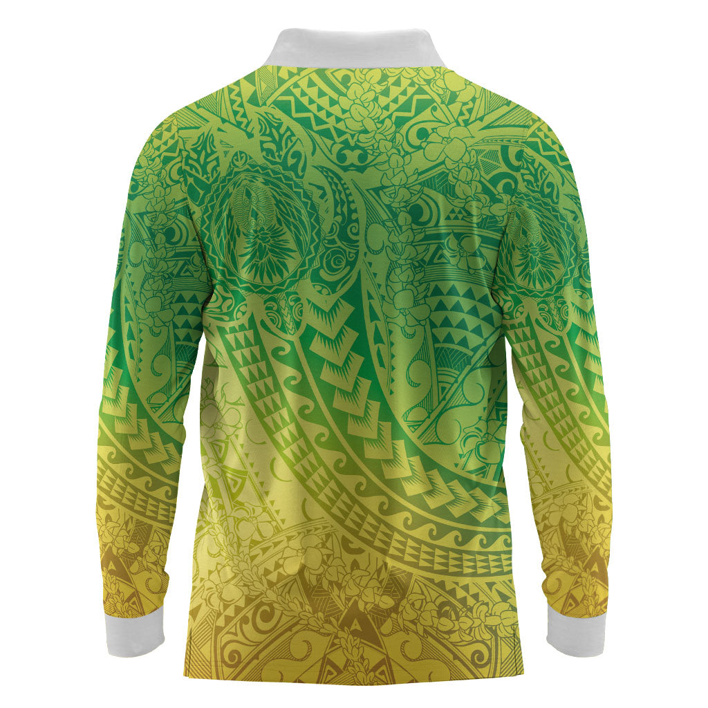 Hawaiian Turtles and Leis Long Sleeve Polo Shirt Tribal Kakau Pattern Fresh Summer Vibe LT03 - Polynesian Pride