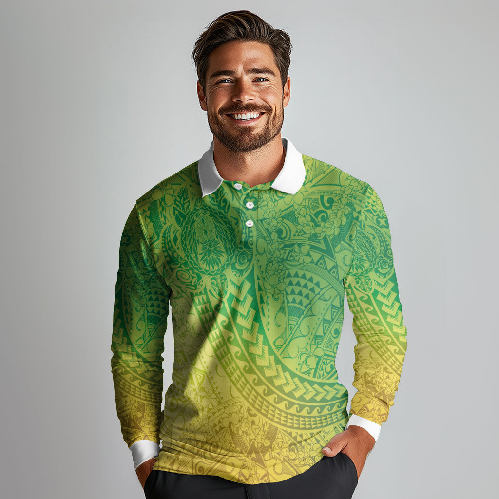 Hawaiian Turtles and Leis Long Sleeve Polo Shirt Tribal Kakau Pattern Fresh Summer Vibe LT03 - Polynesian Pride