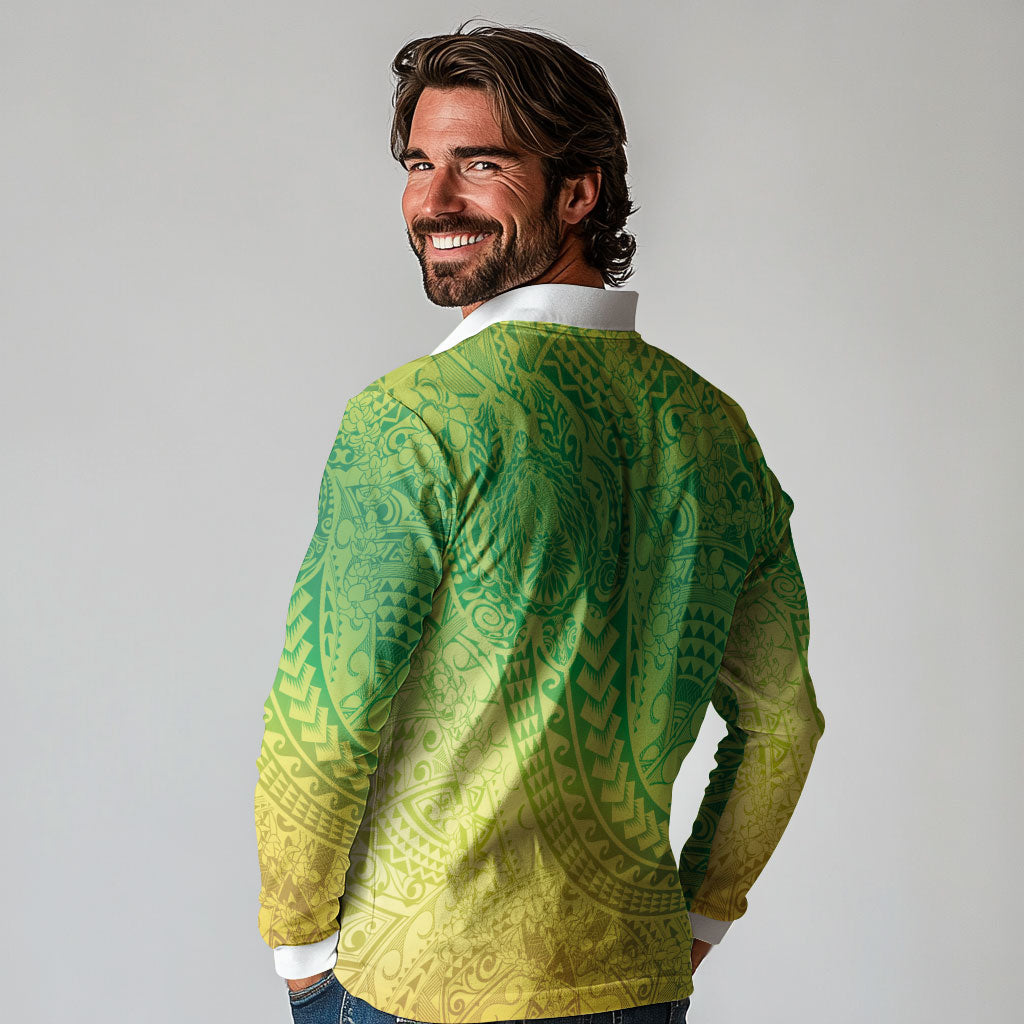 Hawaiian Turtles and Leis Long Sleeve Polo Shirt Tribal Kakau Pattern Fresh Summer Vibe LT03 - Polynesian Pride