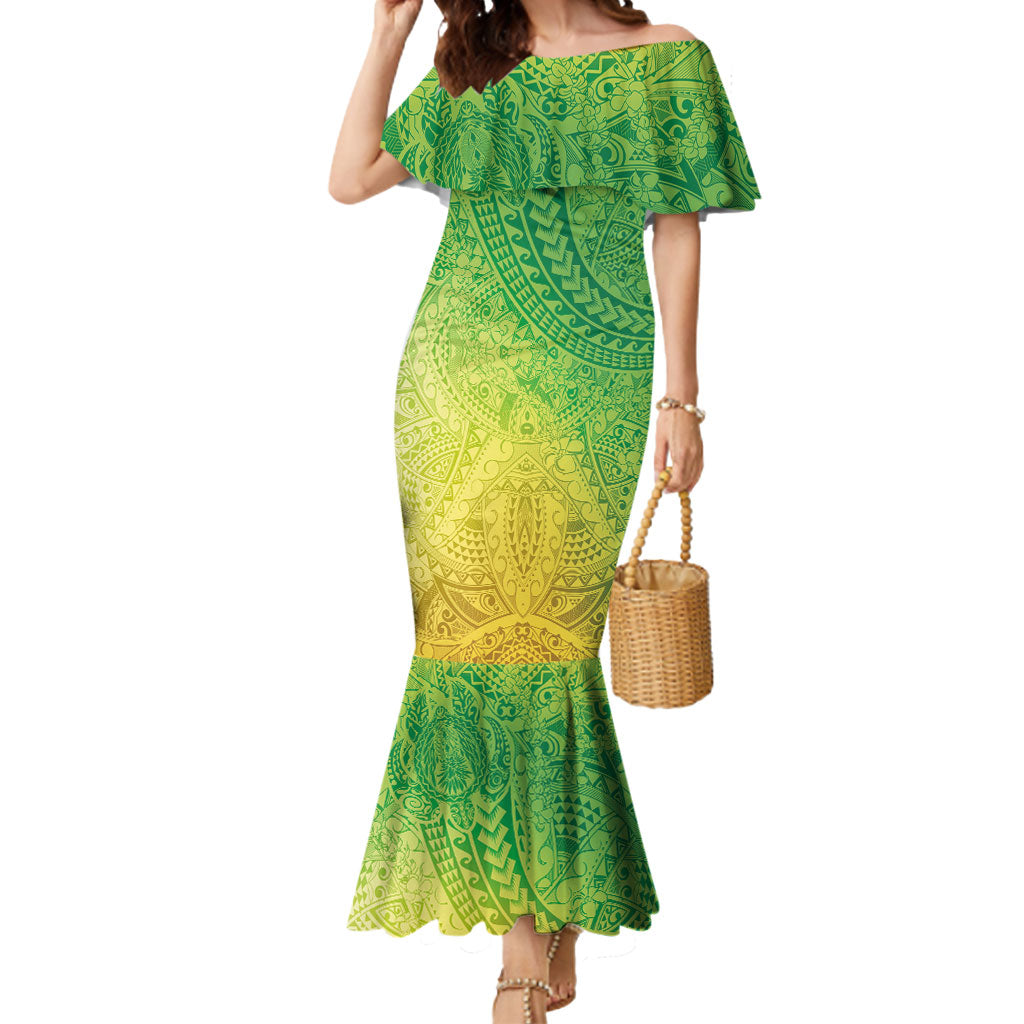 Hawaiian Turtles and Leis Mermaid Dress Tribal Kakau Pattern Fresh Summer Vibe LT03 Women Green - Polynesian Pride