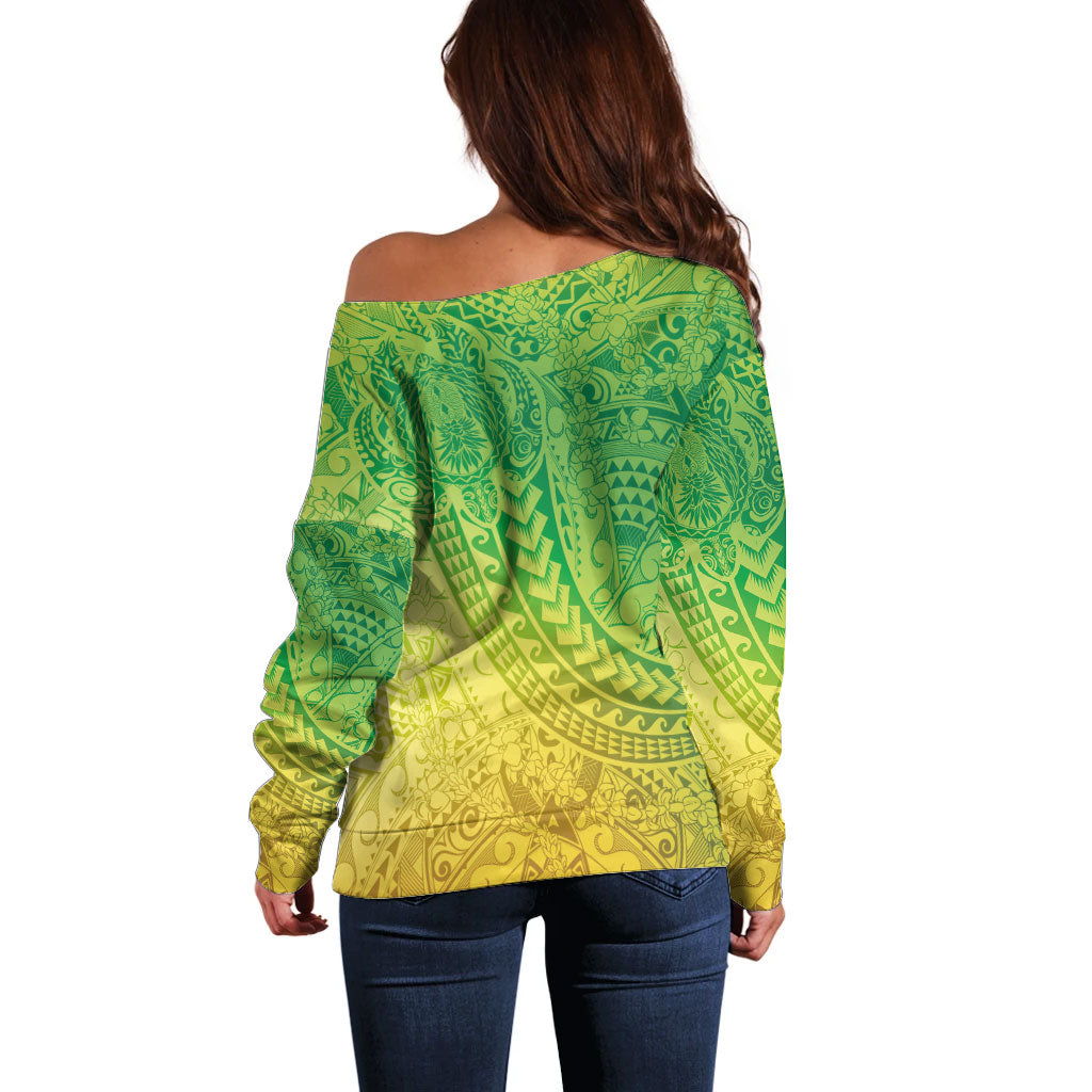 Hawaiian Turtles and Leis Off Shoulder Sweater Tribal Kakau Pattern Fresh Summer Vibe LT03 - Polynesian Pride