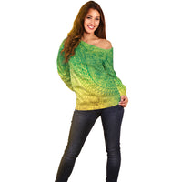 Hawaiian Turtles and Leis Off Shoulder Sweater Tribal Kakau Pattern Fresh Summer Vibe LT03 - Polynesian Pride