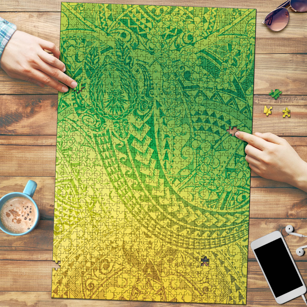 Hawaiian Turtles and Leis Puzzle Tribal Kakau Pattern Fresh Summer Vibe LT03 Green - Polynesian Pride