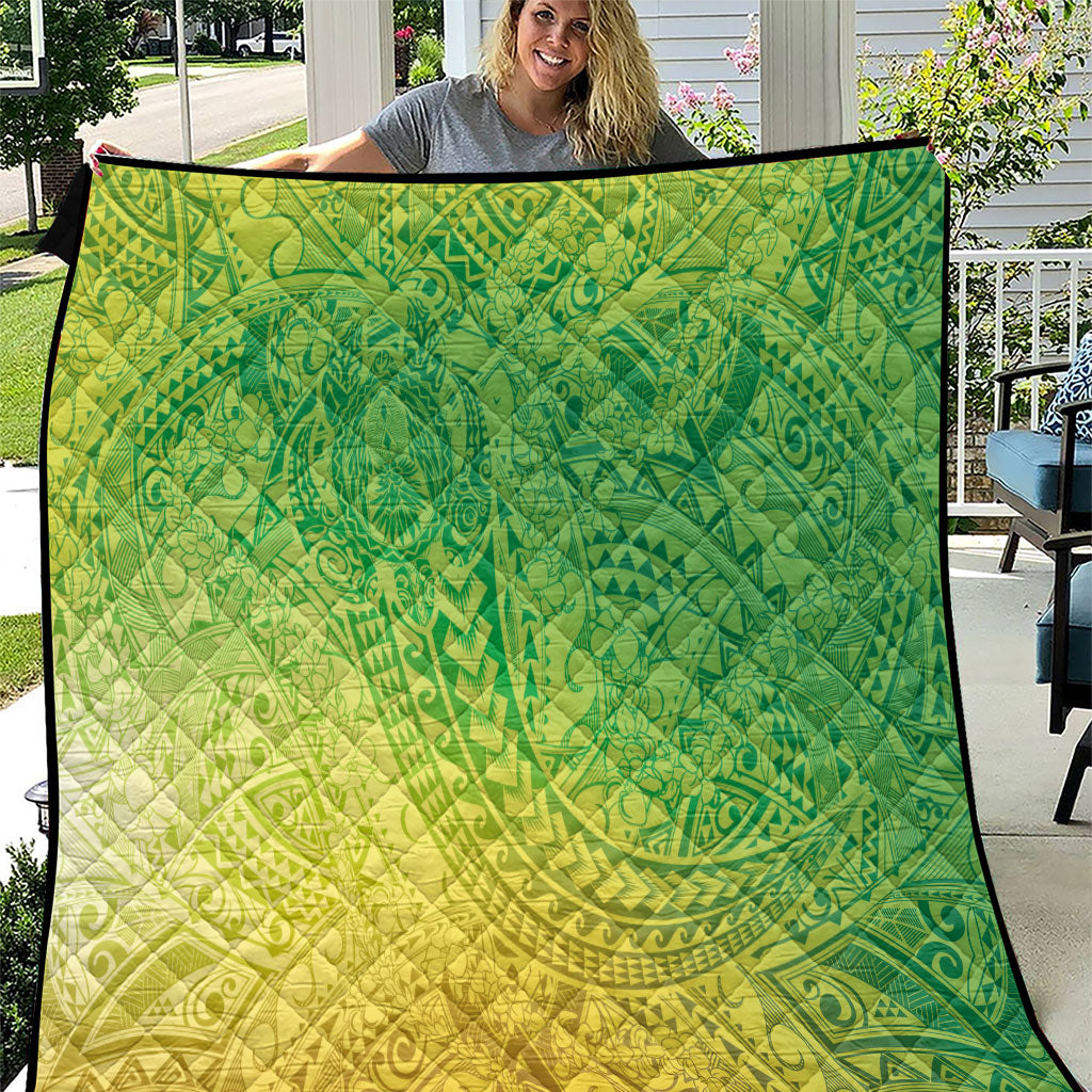 Hawaiian Turtles and Leis Quilt Tribal Kakau Pattern Fresh Summer Vibe LT03 Green - Polynesian Pride