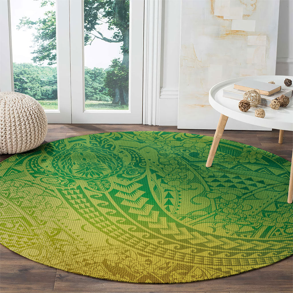 Hawaiian Turtles and Leis Round Carpet Tribal Kakau Pattern Fresh Summer Vibe LT03 - Polynesian Pride