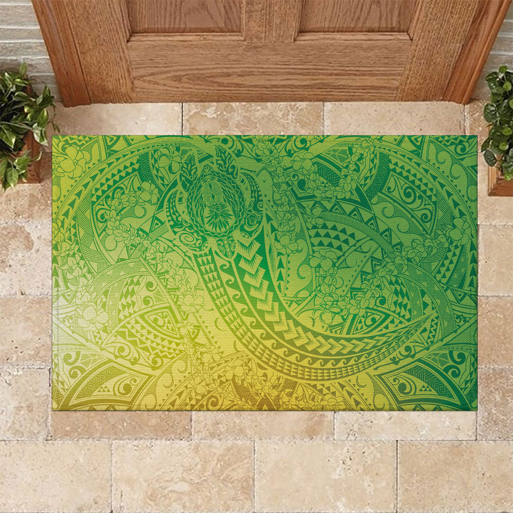 Hawaiian Turtles and Leis Rubber Doormat Tribal Kakau Pattern Fresh Summer Vibe LT03 Green - Polynesian Pride