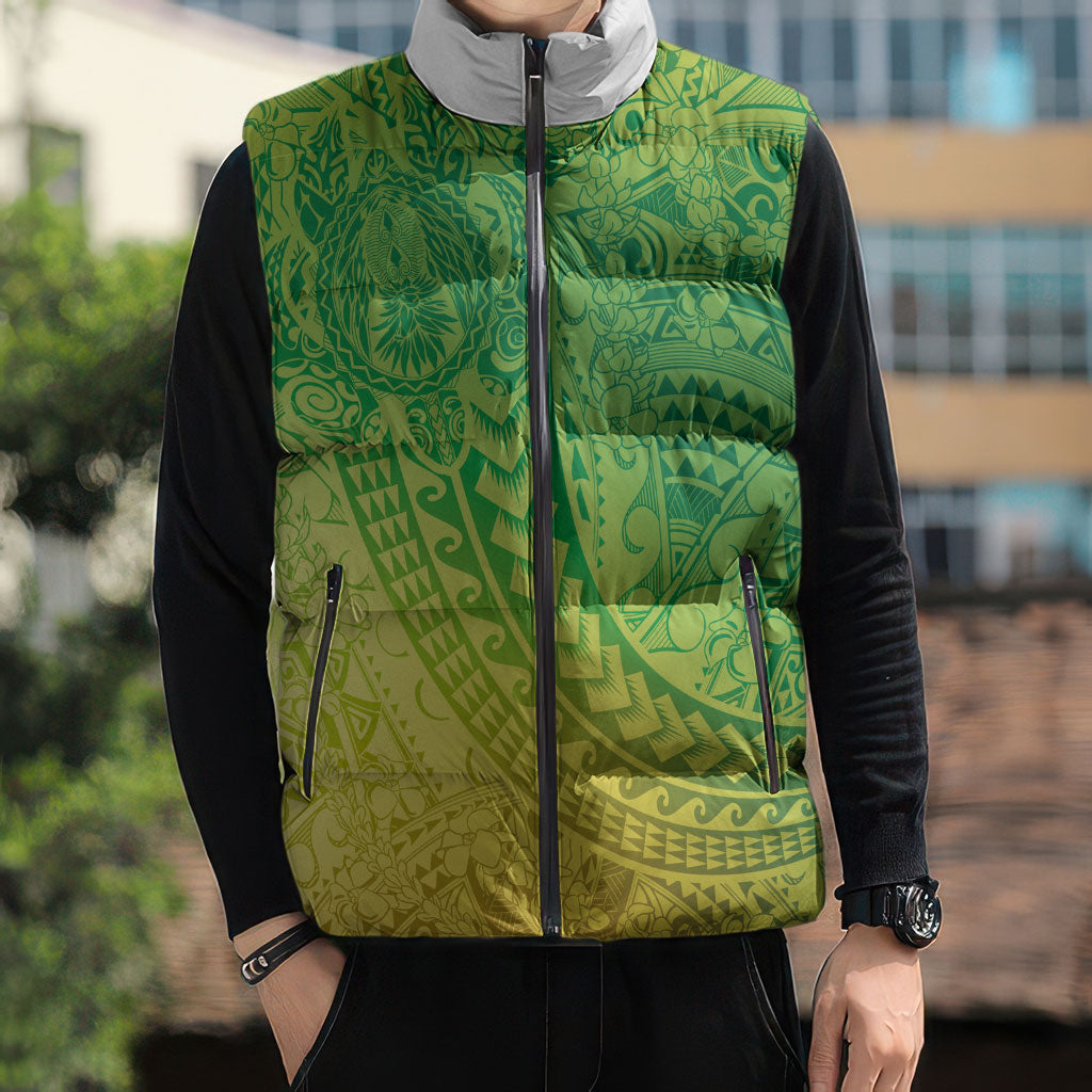 Hawaiian Turtles and Leis Sleeveless Puffer Jacket Tribal Kakau Pattern Fresh Summer Vibe LT03 - Polynesian Pride
