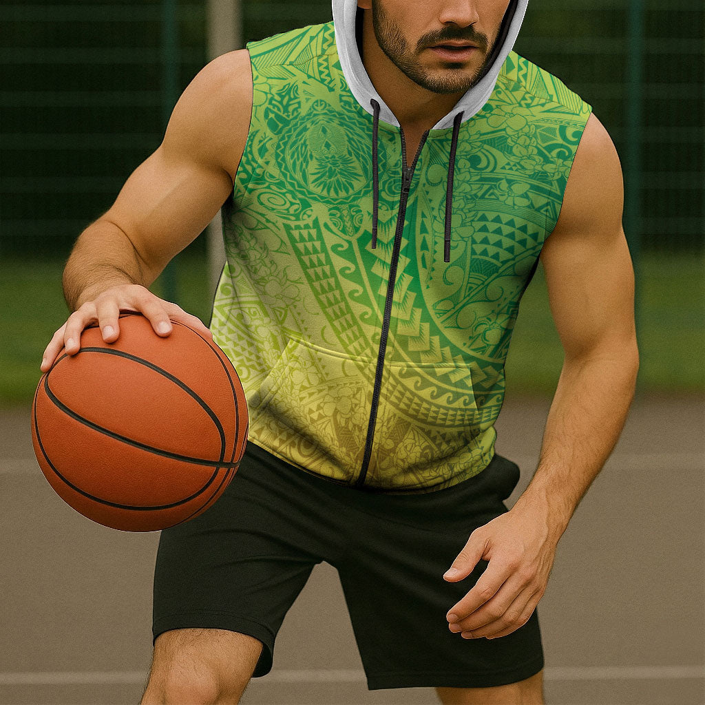 Hawaiian Turtles and Leis Sleeveless Zip Hoodie Tribal Kakau Pattern Fresh Summer Vibe LT03 - Polynesian Pride