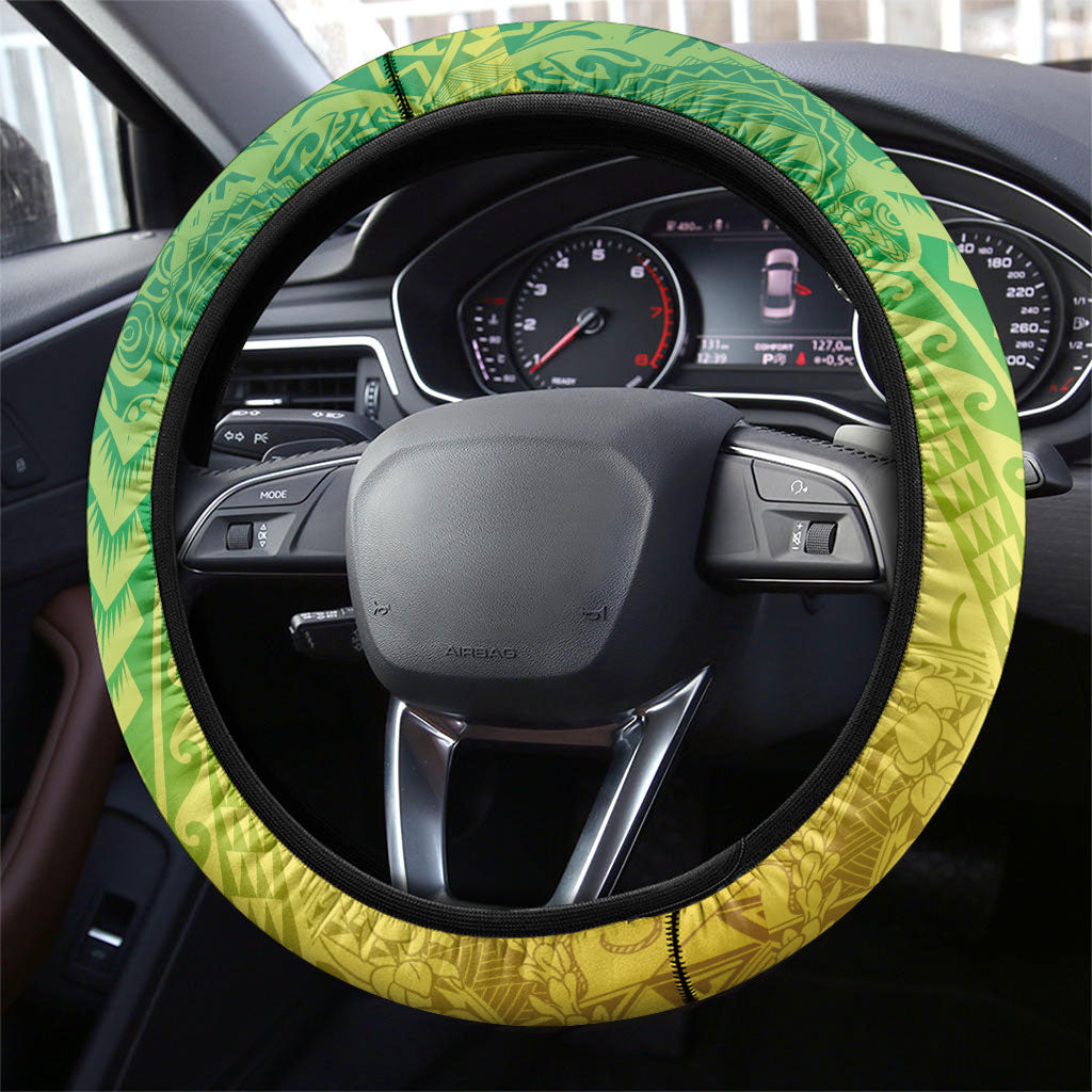 Hawaiian Turtles and Leis Steering Wheel Cover Tribal Kakau Pattern Fresh Summer Vibe LT03 - Polynesian Pride