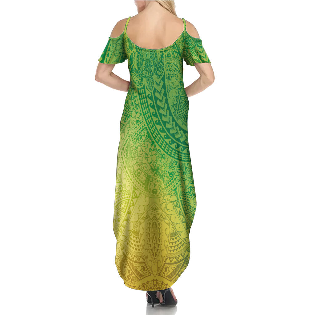 Hawaiian Turtles and Leis Summer Maxi Dress Tribal Kakau Pattern Fresh Summer Vibe LT03 - Polynesian Pride