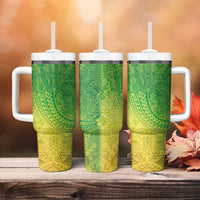 Hawaiian Turtles and Leis Tumbler With Handle Tribal Kakau Pattern Fresh Summer Vibe LT03 - Polynesian Pride