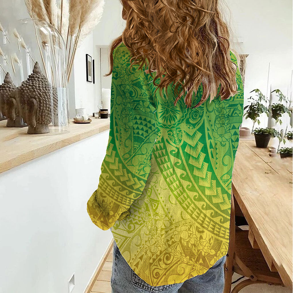Hawaiian Turtles and Leis Women Casual Shirt Tribal Kakau Pattern Fresh Summer Vibe LT03 - Polynesian Pride