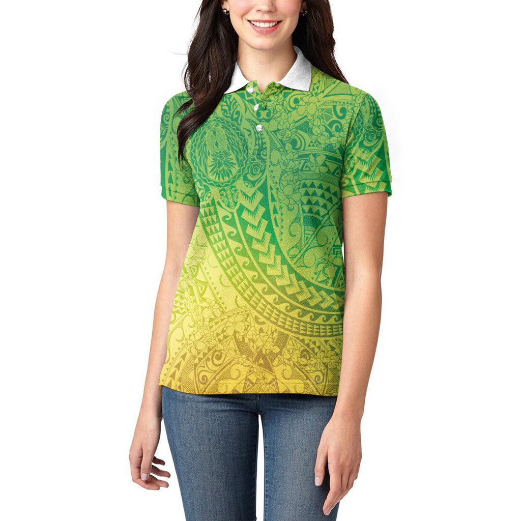 Hawaiian Turtles and Leis Women Polo Shirt Tribal Kakau Pattern Fresh Summer Vibe LT03 - Polynesian Pride