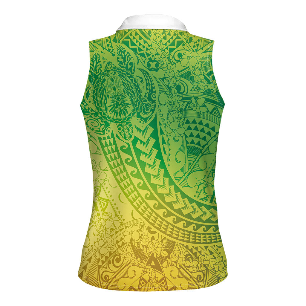 Hawaiian Turtles and Leis Women Sleeveless Polo Shirt Tribal Kakau Pattern Fresh Summer Vibe LT03 - Polynesian Pride