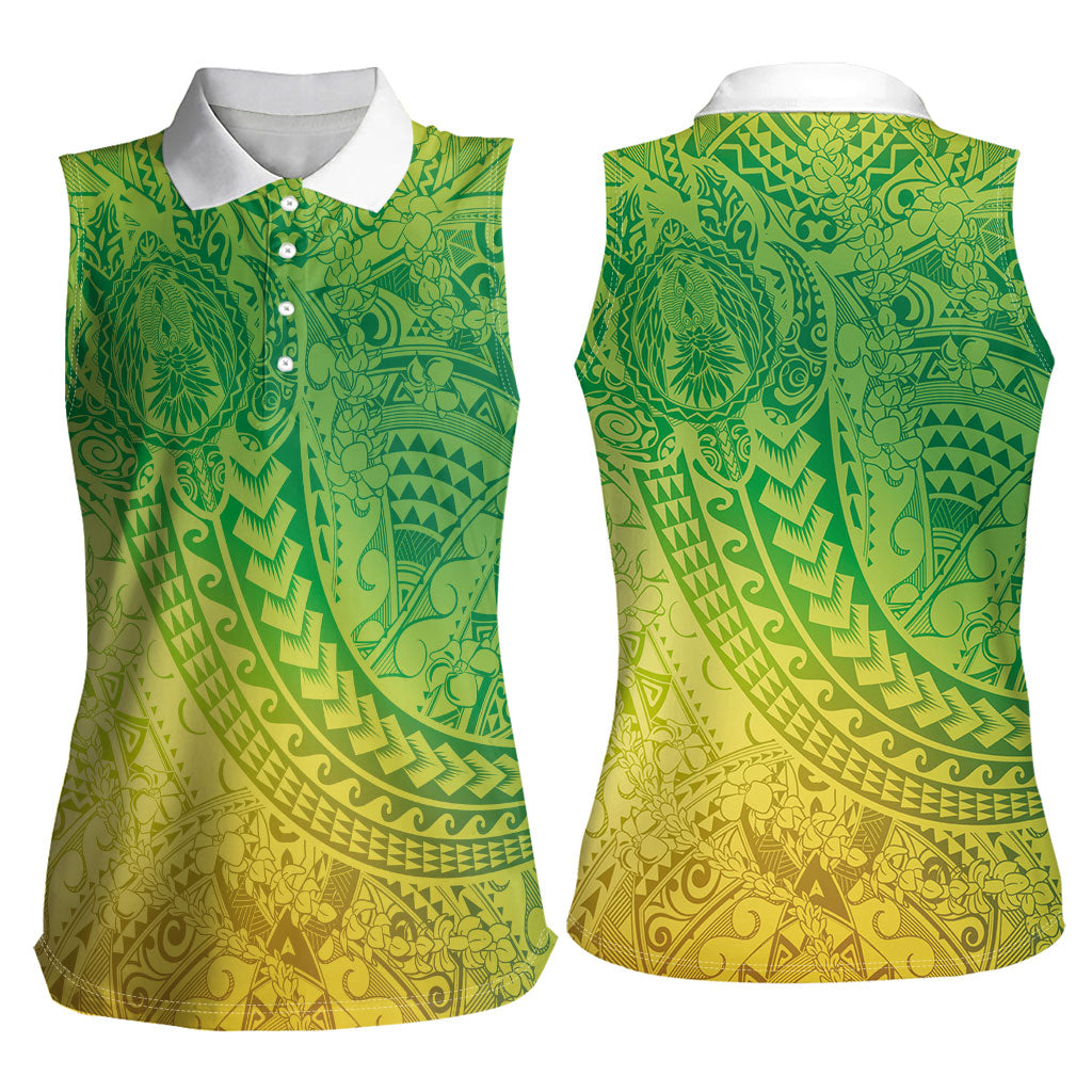 Hawaiian Turtles and Leis Women Sleeveless Polo Shirt Tribal Kakau Pattern Fresh Summer Vibe LT03 - Polynesian Pride