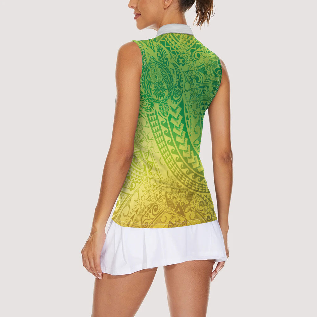 Hawaiian Turtles and Leis Women Sleeveless Polo Shirt Tribal Kakau Pattern Fresh Summer Vibe LT03 - Polynesian Pride