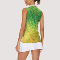 Hawaiian Turtles and Leis Women Sleeveless Polo Shirt Tribal Kakau Pattern Fresh Summer Vibe LT03 - Polynesian Pride