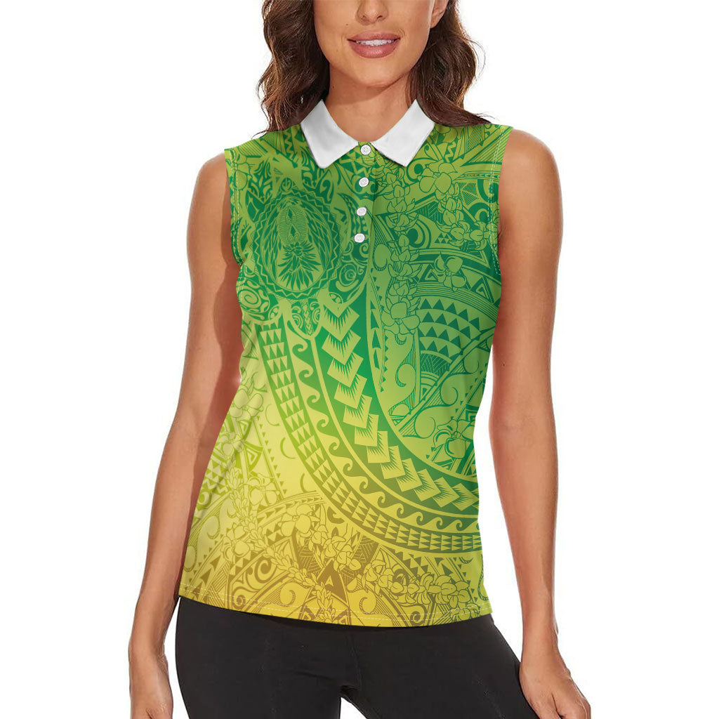 Hawaiian Turtles and Leis Women Sleeveless Polo Shirt Tribal Kakau Pattern Fresh Summer Vibe LT03 - Polynesian Pride