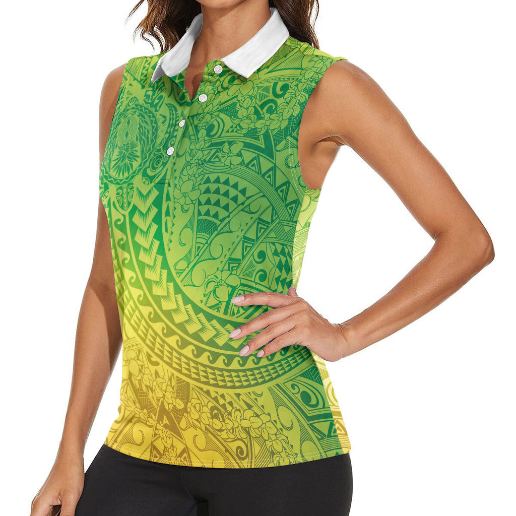 Hawaiian Turtles and Leis Women Sleeveless Polo Shirt Tribal Kakau Pattern Fresh Summer Vibe LT03 - Polynesian Pride