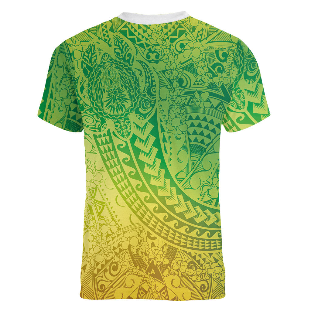 Hawaiian Turtles and Leis Women V-Neck T-Shirt Tribal Kakau Pattern Fresh Summer Vibe LT03 - Polynesian Pride