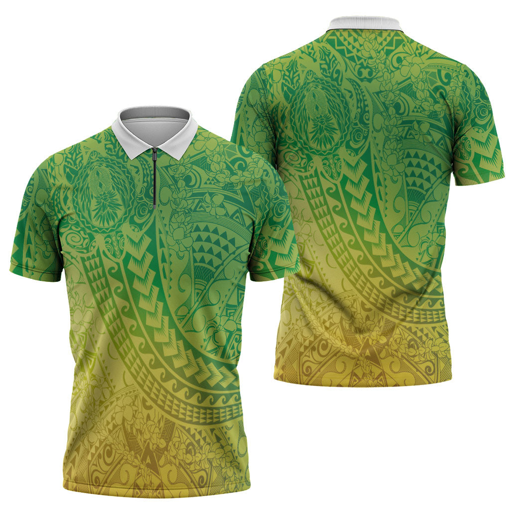 Hawaiian Turtles and Leis Zipper Polo Shirt Tribal Kakau Pattern Fresh Summer Vibe LT03 - Polynesian Pride