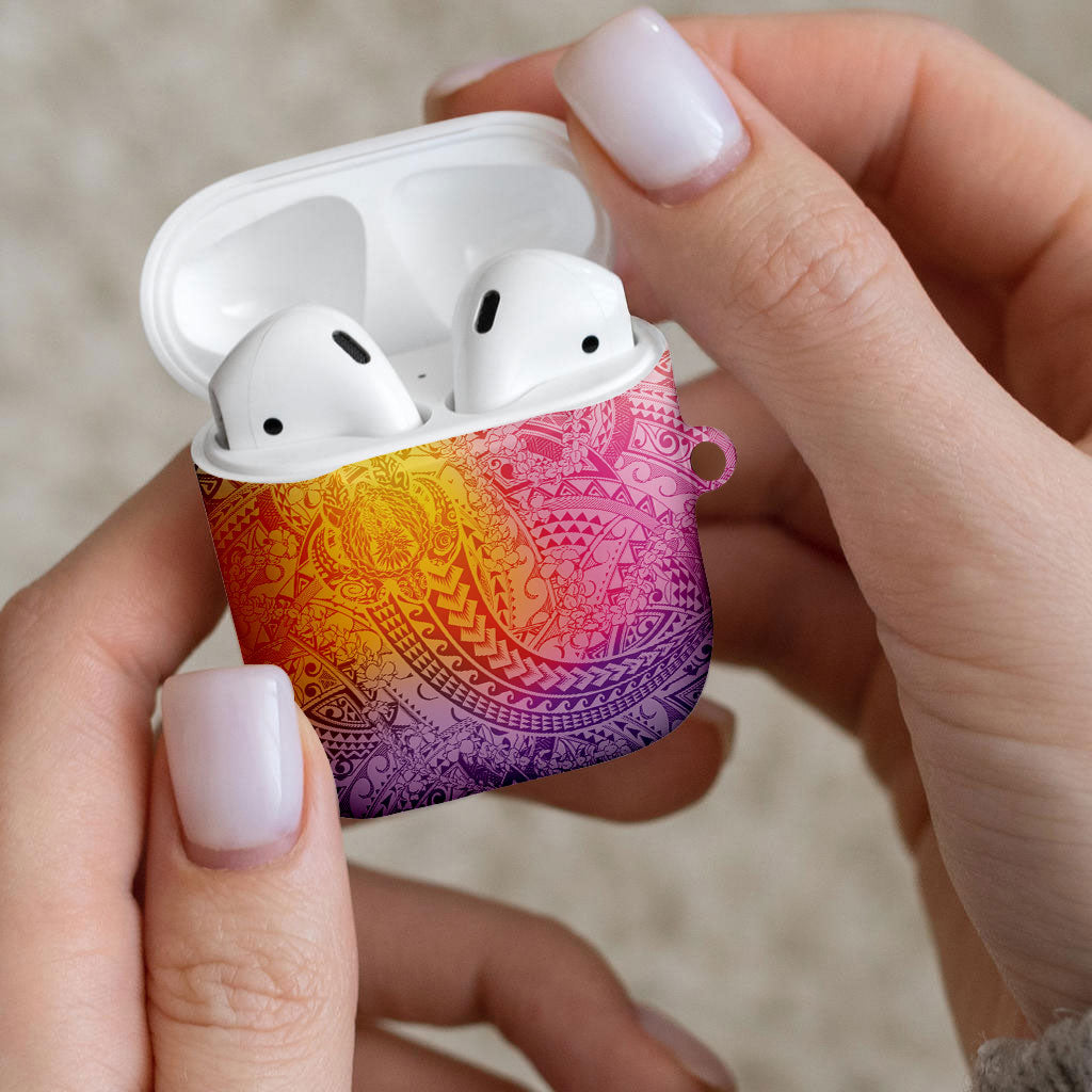 Hawaiian Turtles and Leis AirPods Case Tribal Kakau Pattern Magical Rainbow Sky LT03 - Polynesian Pride