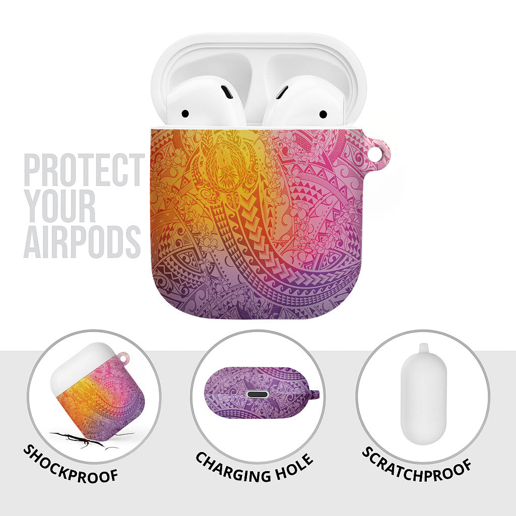 Hawaiian Turtles and Leis AirPods Case Tribal Kakau Pattern Magical Rainbow Sky LT03 - Polynesian Pride