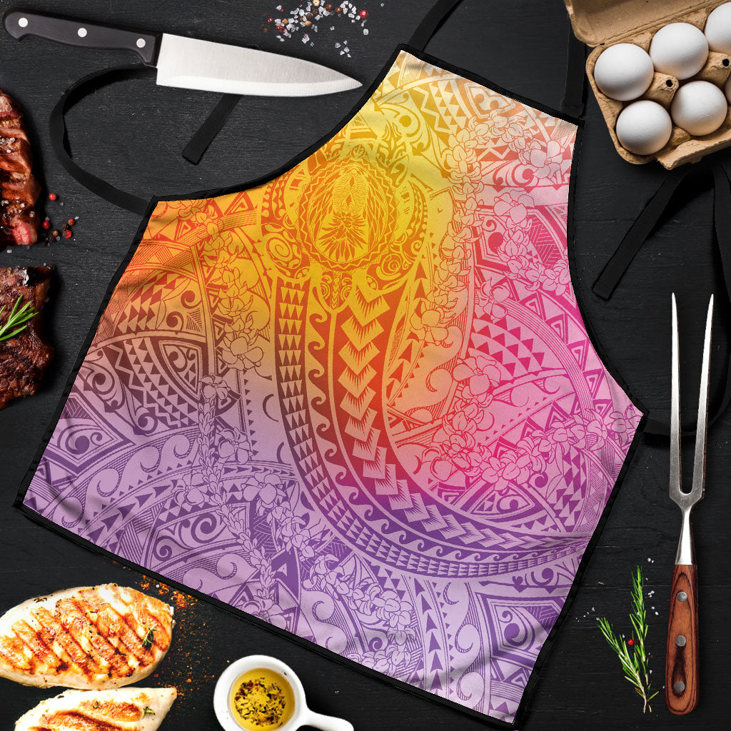Hawaiian Turtles and Leis Apron Tribal Kakau Pattern Magical Rainbow Sky LT03 Multicolor - Polynesian Pride