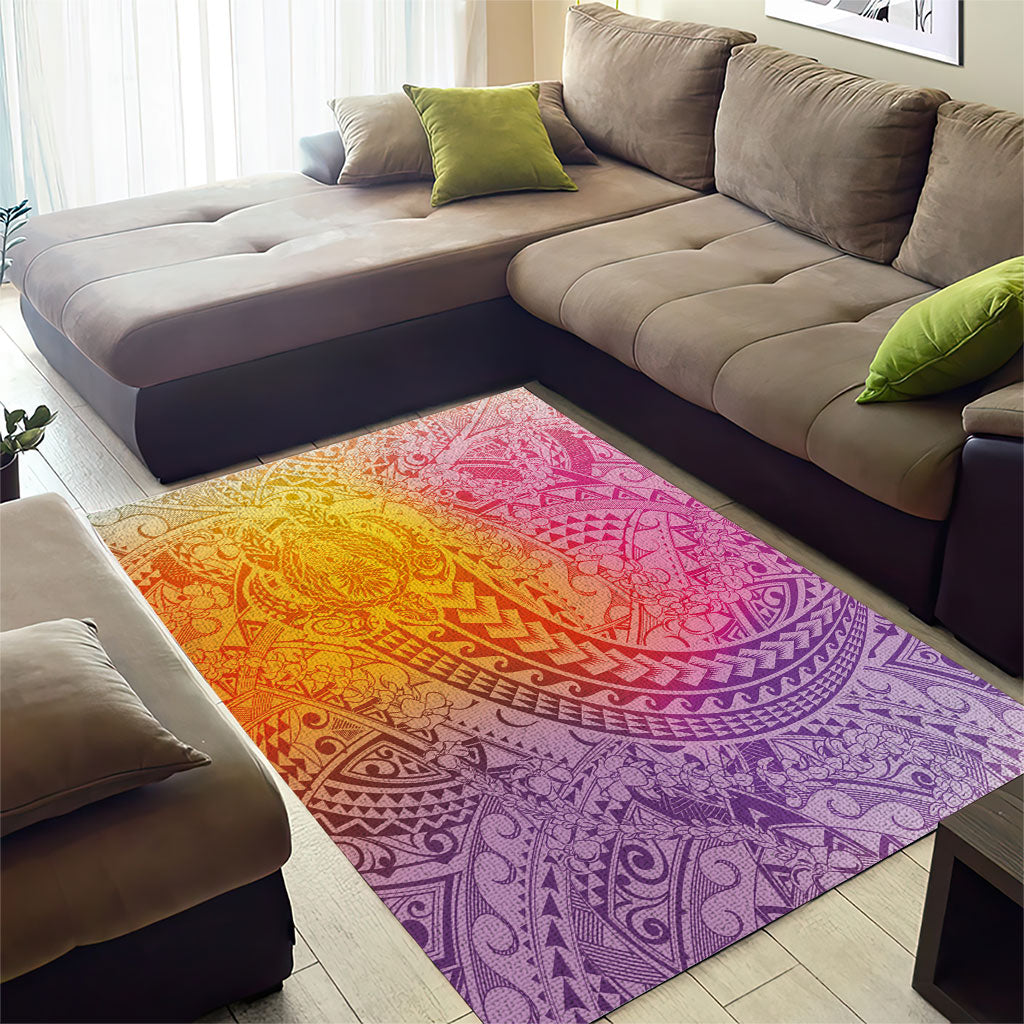 Hawaiian Turtles and Leis Area Rug Tribal Kakau Pattern Magical Rainbow Sky LT03 - Polynesian Pride