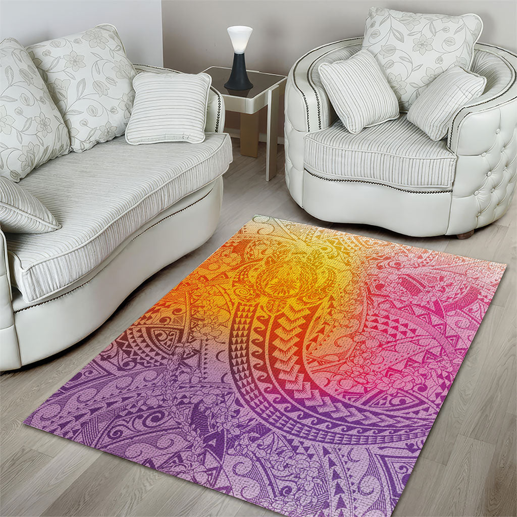 Hawaiian Turtles and Leis Area Rug Tribal Kakau Pattern Magical Rainbow Sky LT03 - Polynesian Pride