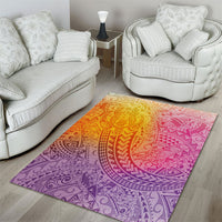 Hawaiian Turtles and Leis Area Rug Tribal Kakau Pattern Magical Rainbow Sky LT03 - Polynesian Pride
