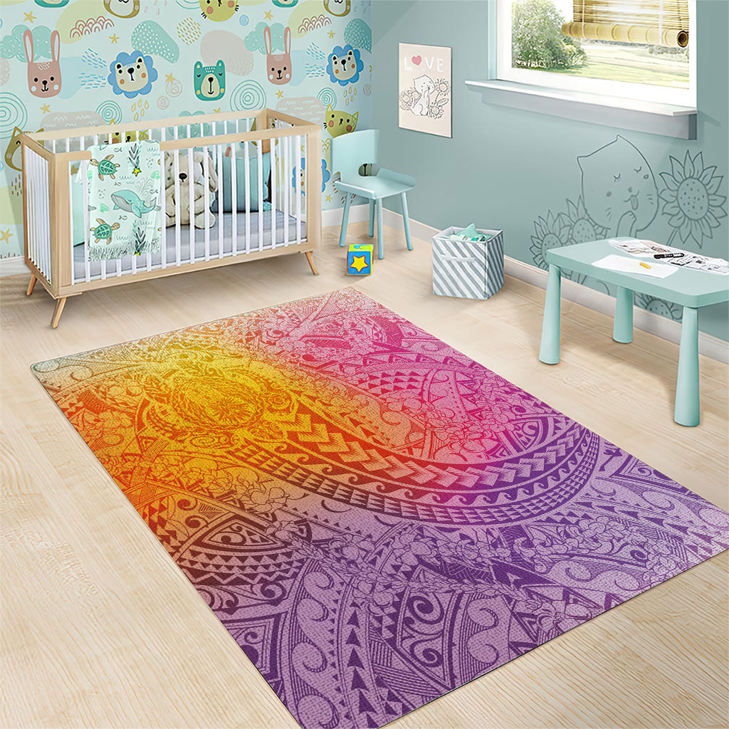 Hawaiian Turtles and Leis Area Rug Tribal Kakau Pattern Magical Rainbow Sky LT03 - Polynesian Pride