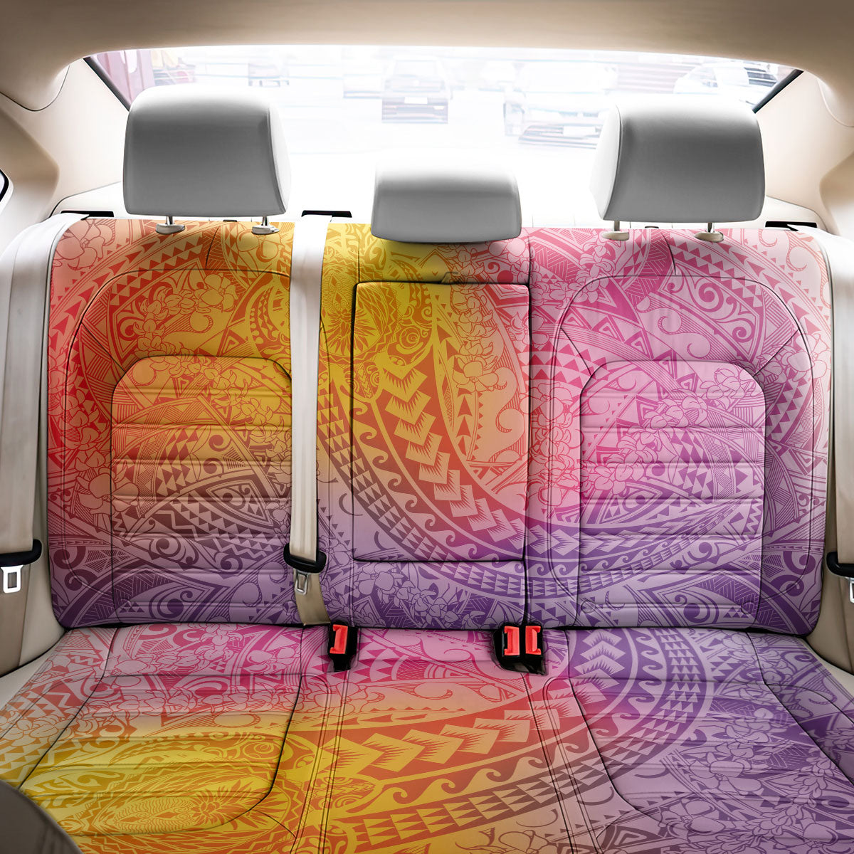Hawaiian Turtles and Leis Back Car Seat Cover Tribal Kakau Pattern Magical Rainbow Sky LT03 - Polynesian Pride