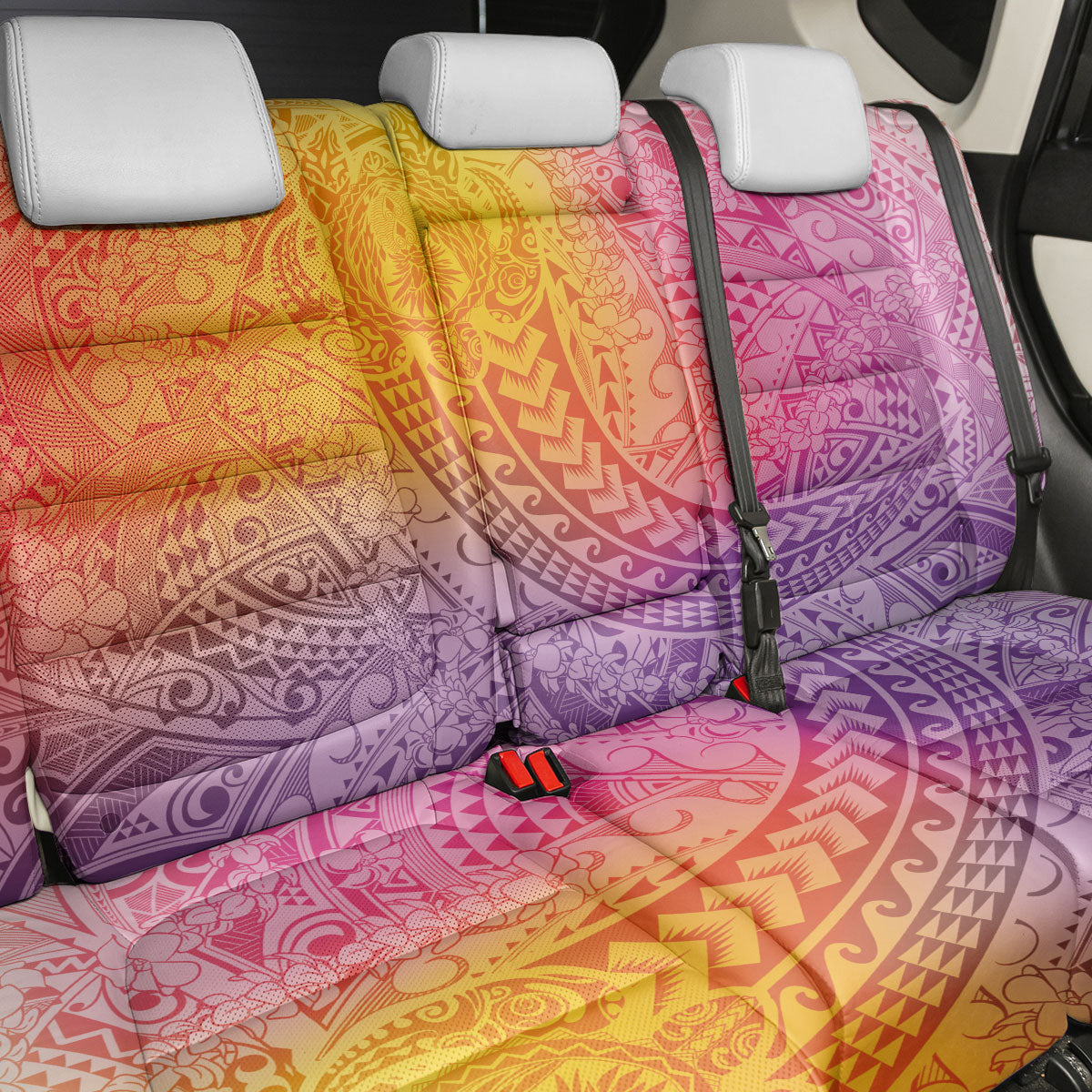 Hawaiian Turtles and Leis Back Car Seat Cover Tribal Kakau Pattern Magical Rainbow Sky LT03 - Polynesian Pride