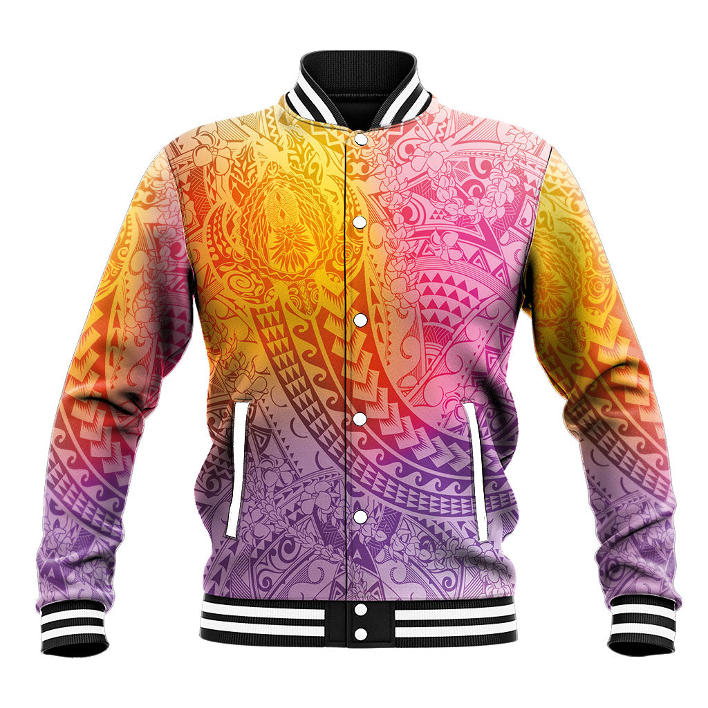 Hawaiian Turtles and Leis Baseball Jacket Tribal Kakau Pattern Magical Rainbow Sky LT03 Unisex Multicolor - Polynesian Pride