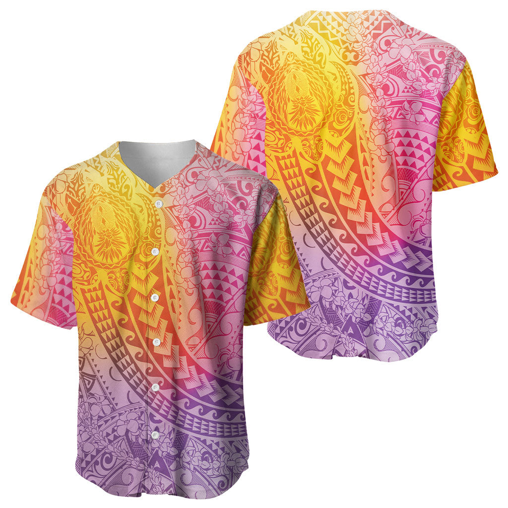 Hawaiian Turtles and Leis Baseball Jersey Tribal Kakau Pattern Magical Rainbow Sky LT03 - Polynesian Pride