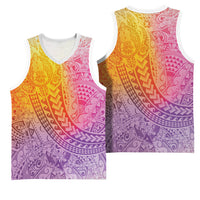Hawaiian Turtles and Leis Basketball Jersey Tribal Kakau Pattern Magical Rainbow Sky LT03 - Polynesian Pride