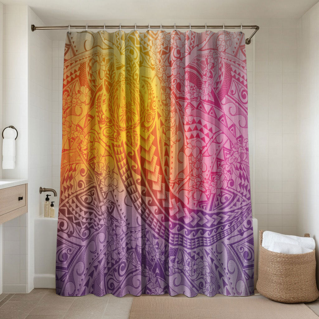Hawaiian Turtles and Leis Bathroom Set Tribal Kakau Pattern Magical Rainbow Sky LT03 Shower Curtain Only Multicolor - Polynesian Pride