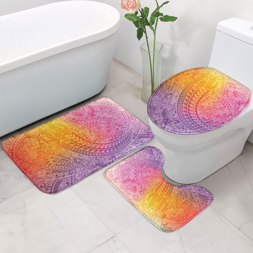 Hawaiian Turtles and Leis Bathroom Set Tribal Kakau Pattern Magical Rainbow Sky LT03 - Polynesian Pride
