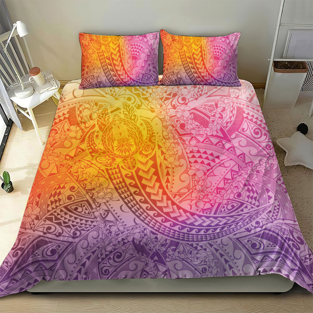 Hawaiian Turtles and Leis Bedding Set Tribal Kakau Pattern Magical Rainbow Sky LT03 - Polynesian Pride