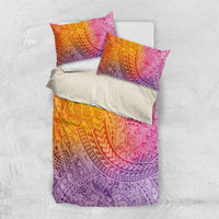 Hawaiian Turtles and Leis Bedding Set Tribal Kakau Pattern Magical Rainbow Sky LT03 US Twin 172cm x 218cm Multicolor - Polynesian Pride