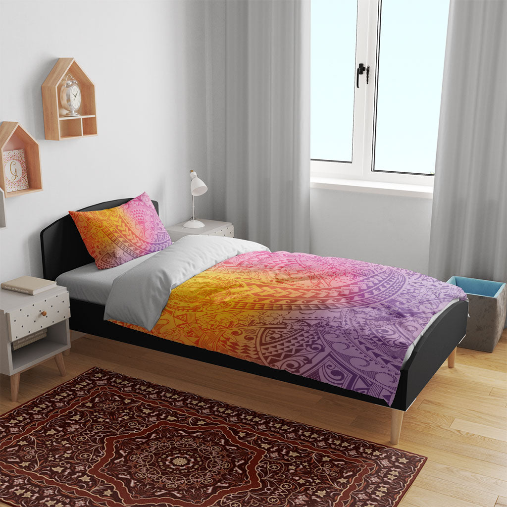 Hawaiian Turtles and Leis Bedding Set Tribal Kakau Pattern Magical Rainbow Sky LT03 - Polynesian Pride