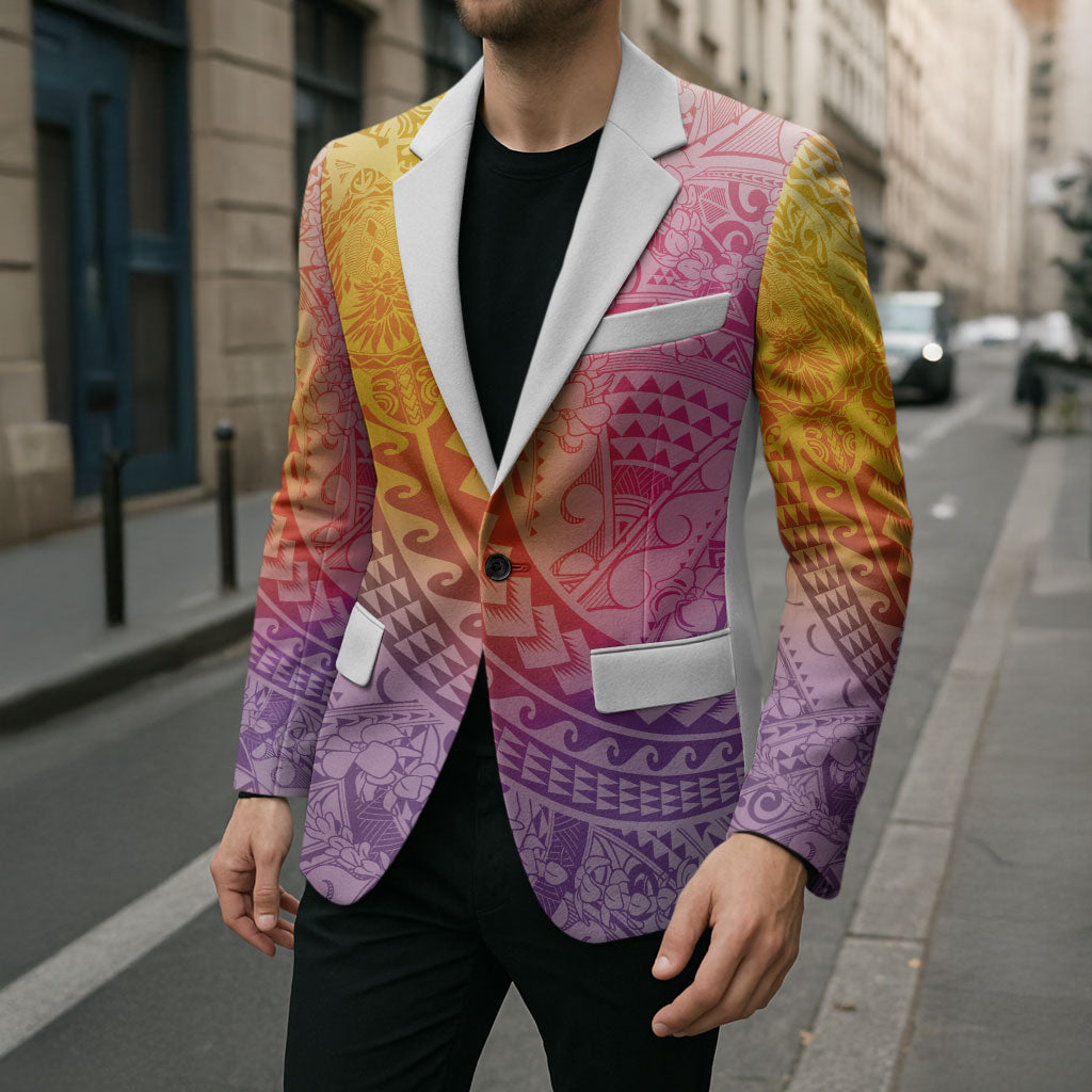 Hawaiian Turtles and Leis Blazer Tribal Kakau Pattern Magical Rainbow Sky LT03 - Polynesian Pride